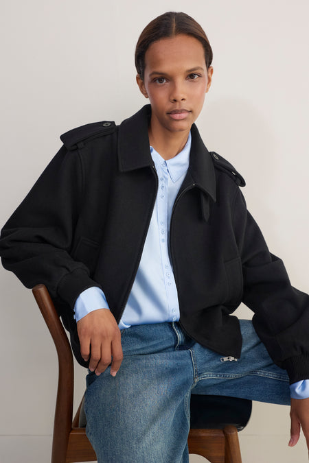 Madeleine Wool Bomber - Black