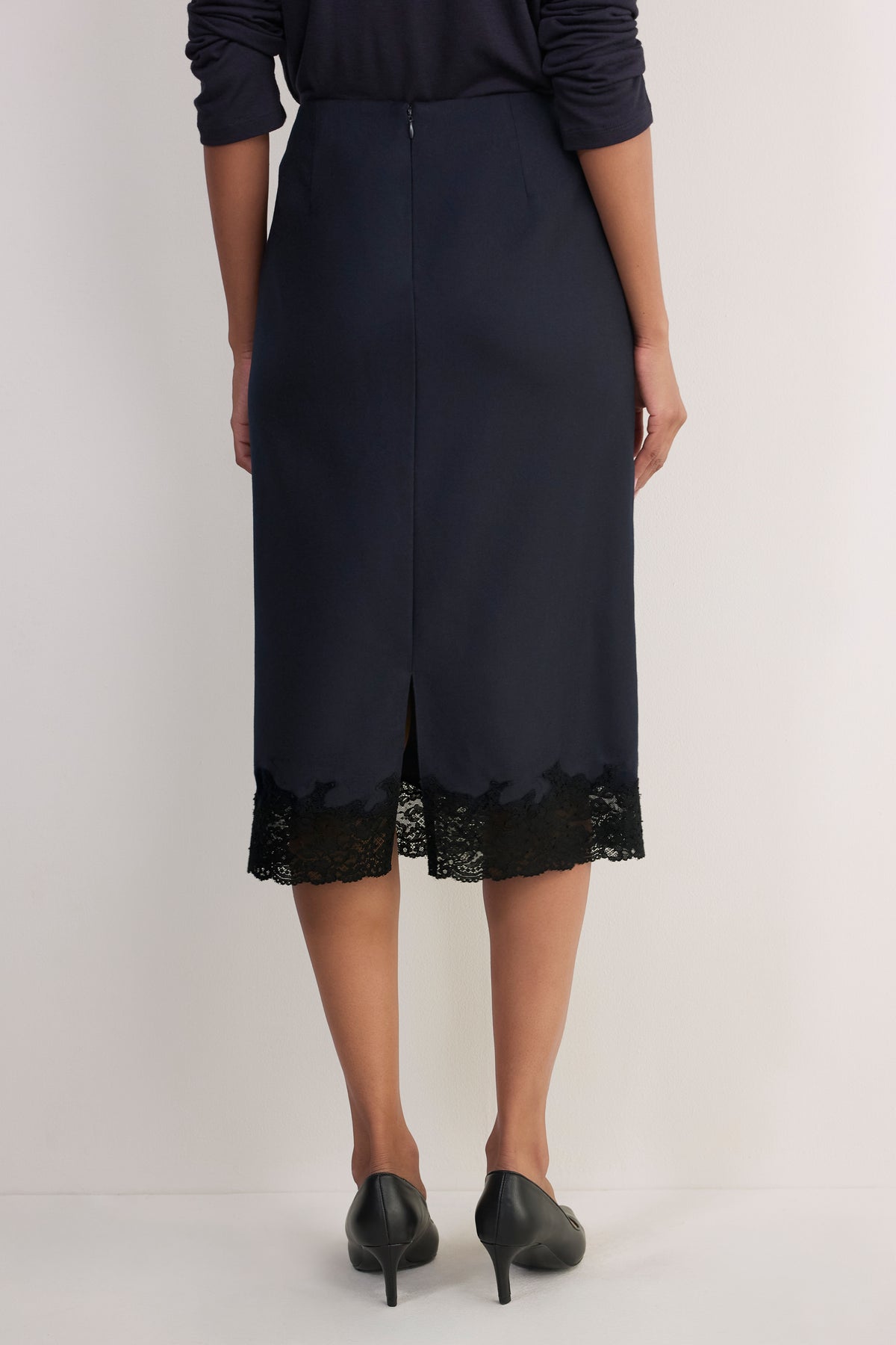 Madeleine Wool Lace Trim Skirt - Midnight