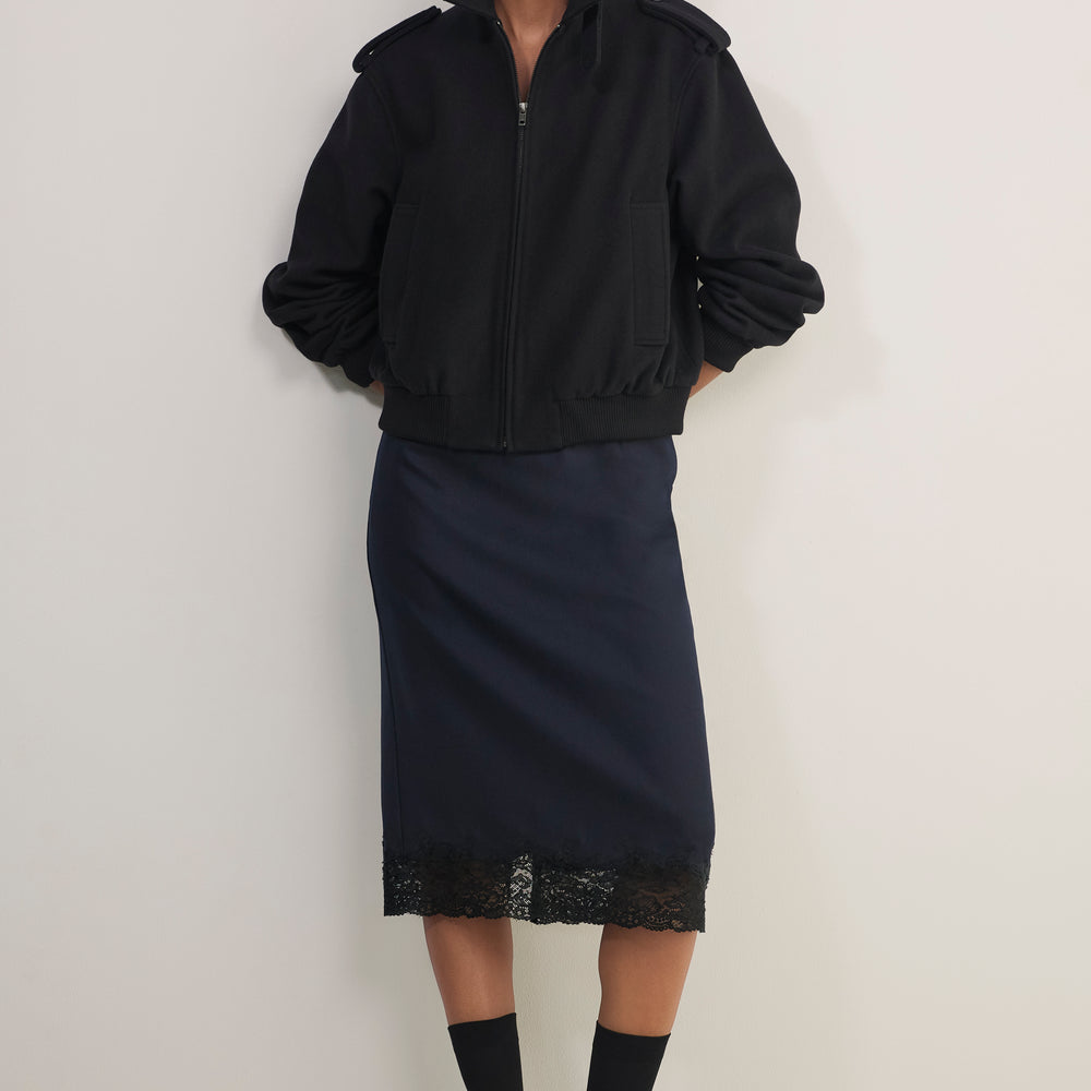 Madeleine Wool Lace Trim Skirt - Midnight