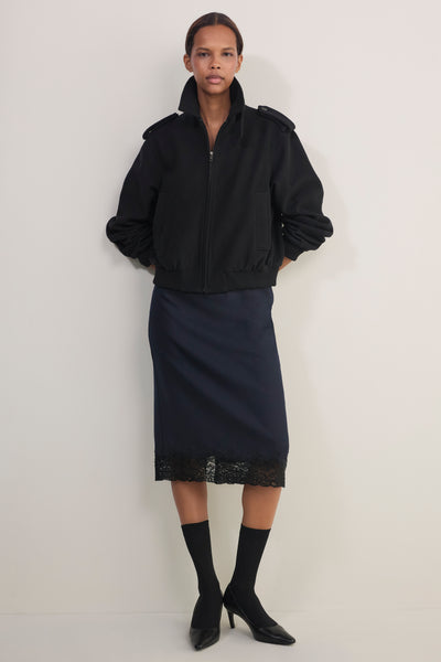 Madeleine Wool Lace Trim Skirt - Midnight