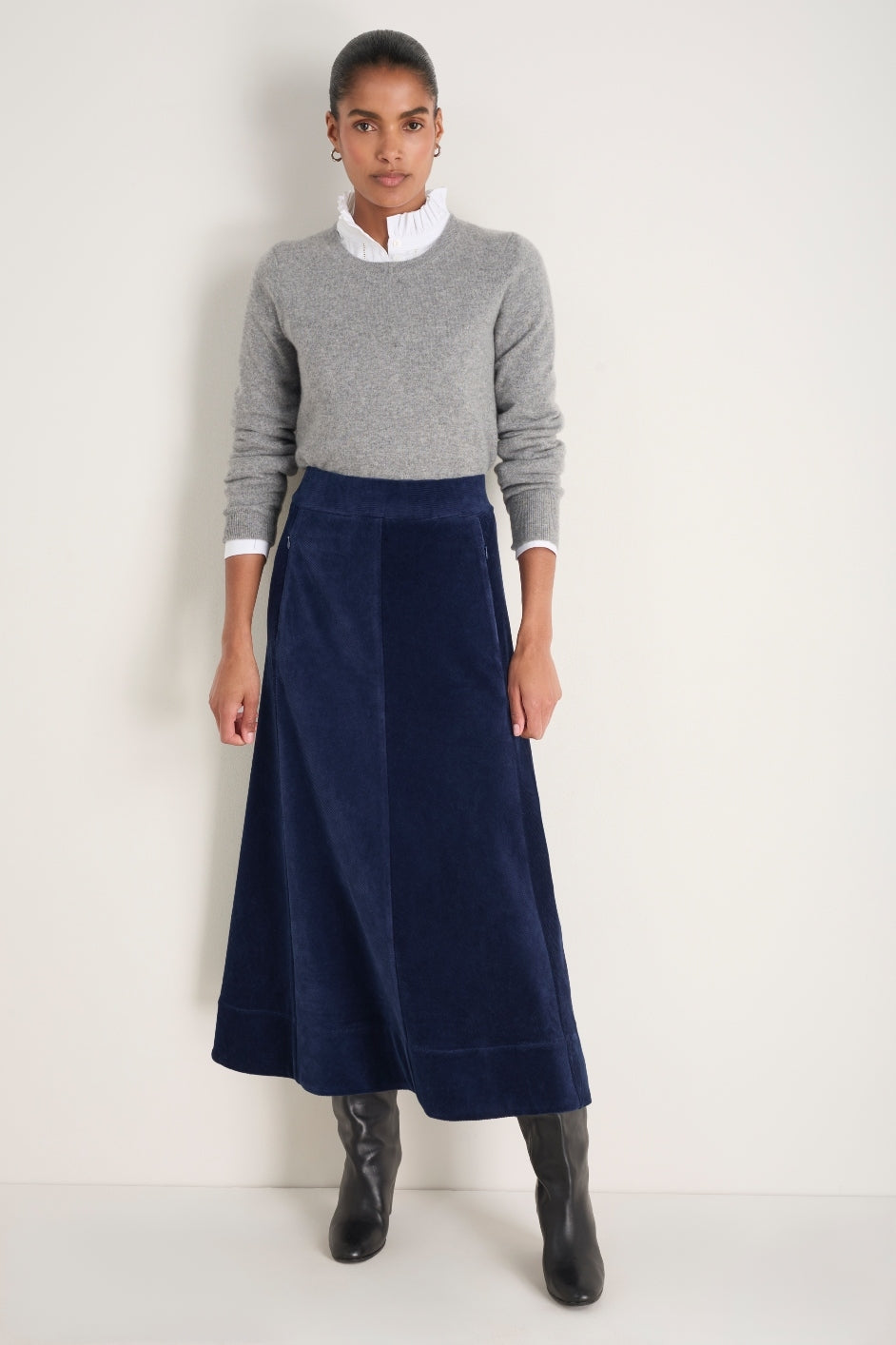 Madeleine Cord Velour Skirt - Midnight