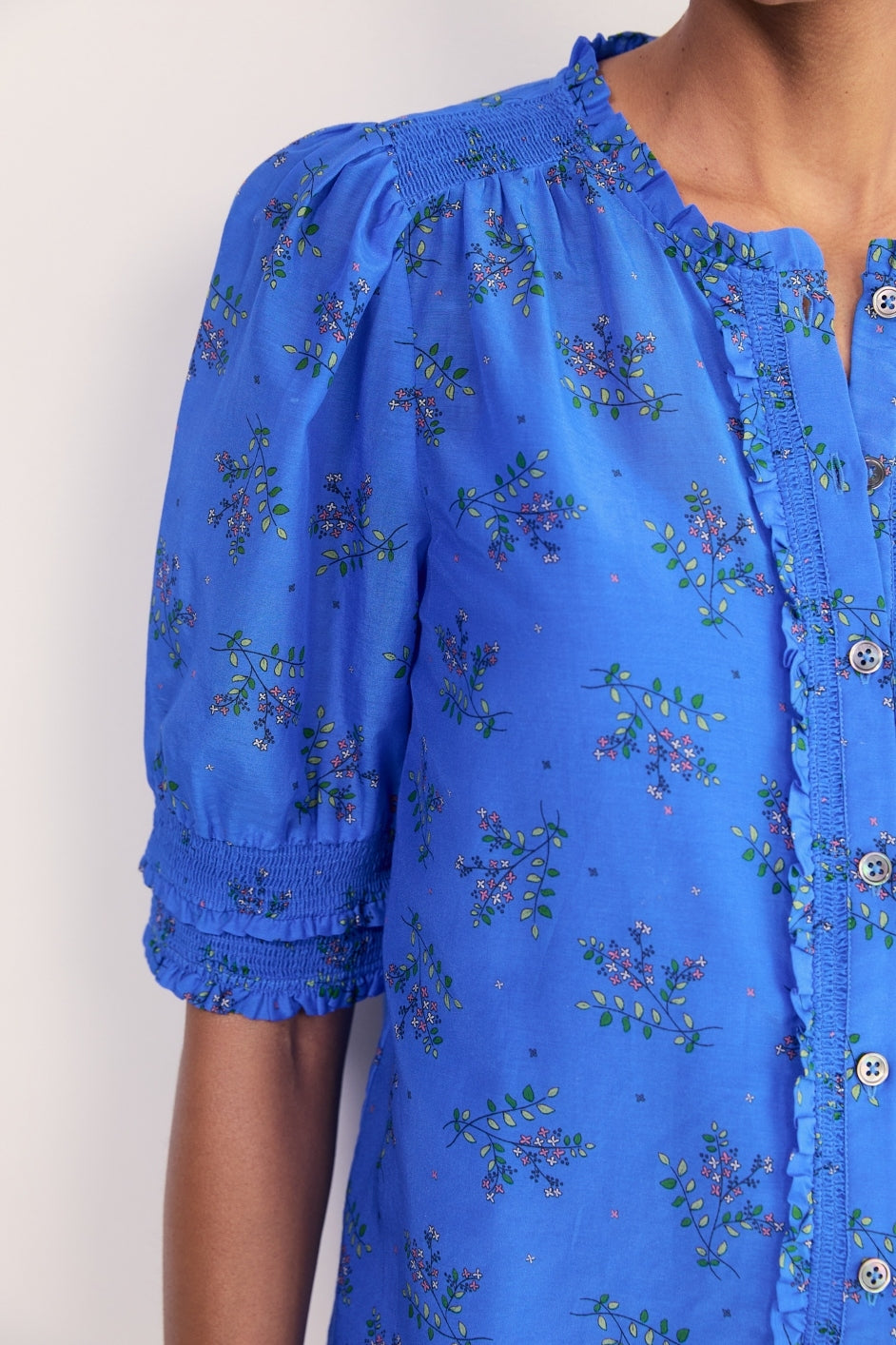 Maeve Silk Blend Top - Regatta Blue Whimsical Sprig