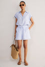 Marina Linen Short - Blue/Ivory Stripe