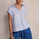 Marina Linen Top - Blue/Ivory Stripe