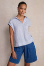 Marina Linen Top - Blue/Ivory Stripe