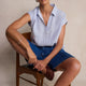 Marina Linen Top - Blue/Ivory Stripe
