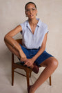 Marina Linen Top - Blue/Ivory Stripe