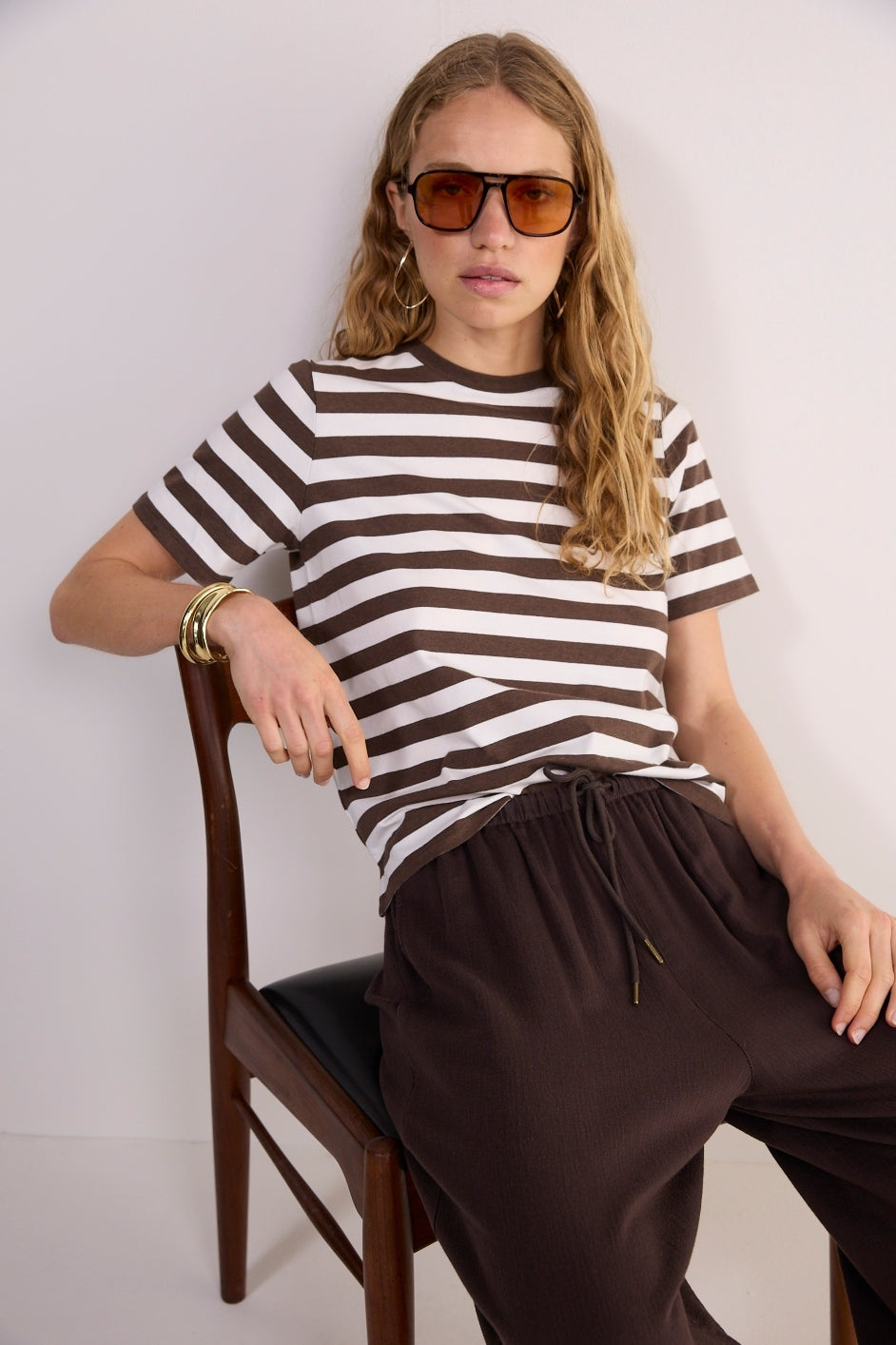 Marley Short Sleeve T-Shirt - Chocolate/Ivory Stripe