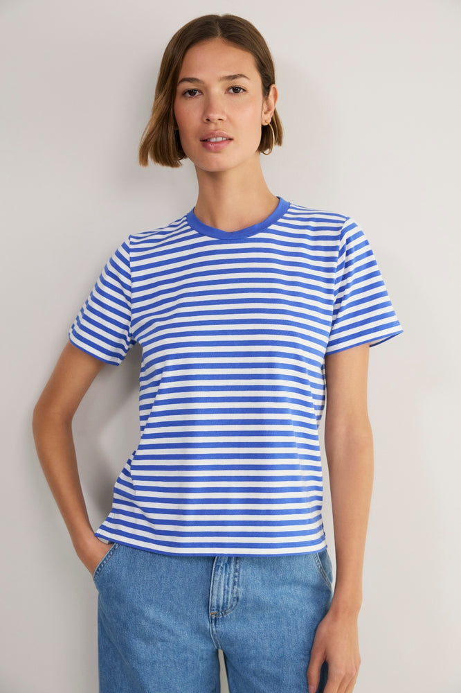 Marley Short Sleeve T-Shirt - Cobalt/Ivory Micro Stripe