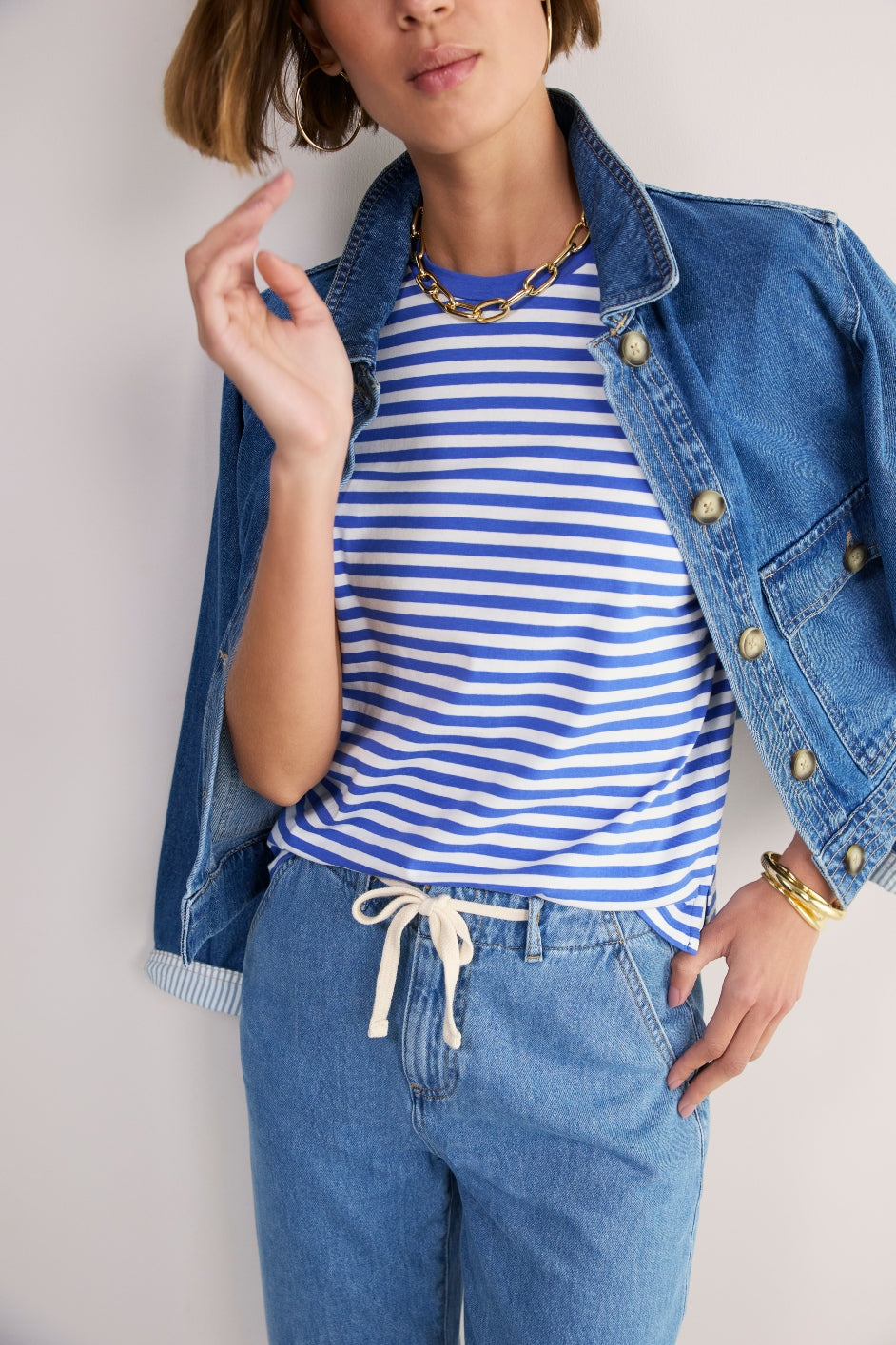 Marley Short Sleeve T-Shirt - Cobalt/Ivory Micro Stripe