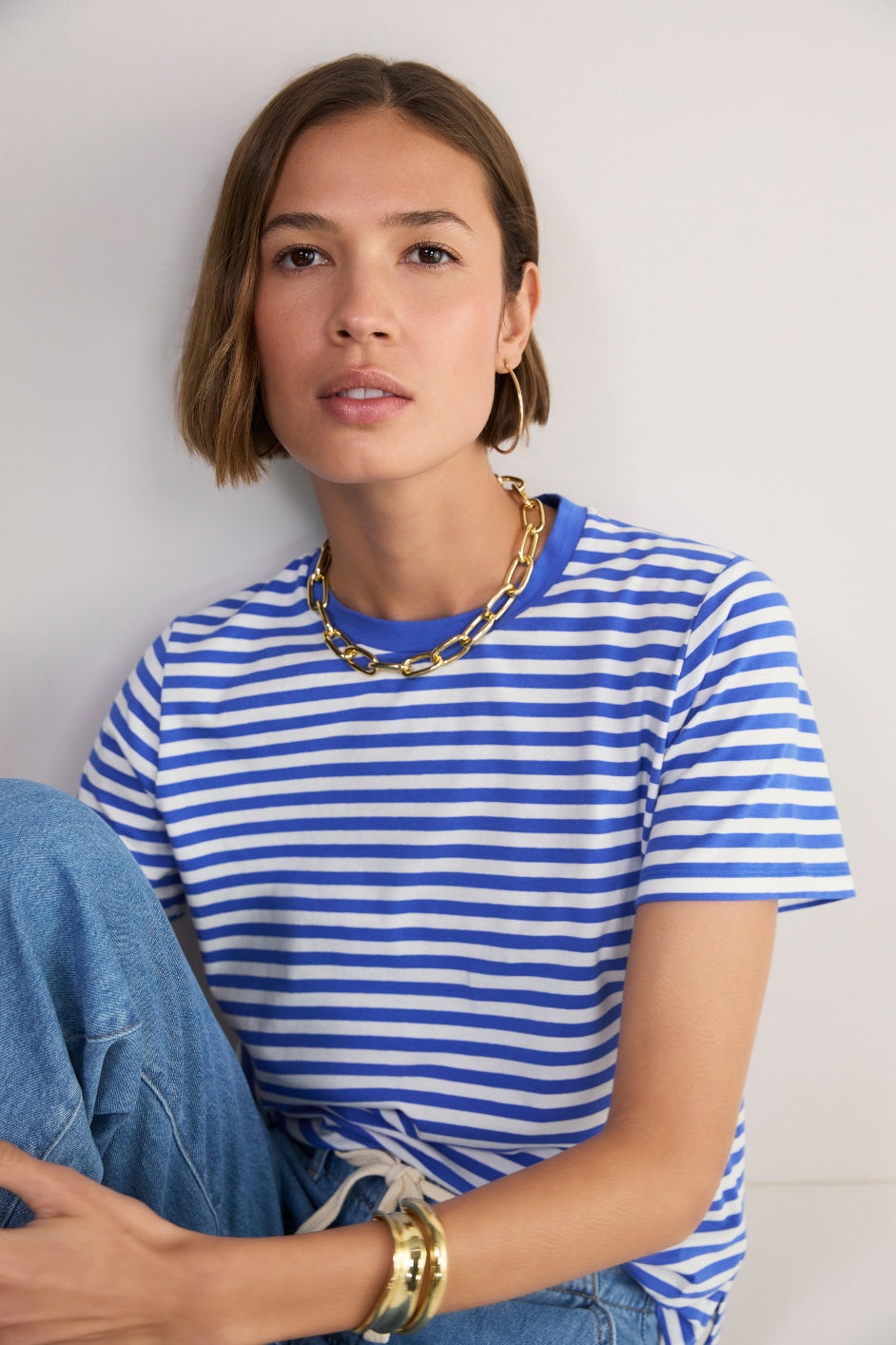 Marley Short Sleeve T-Shirt - Cobalt/Ivory Micro Stripe