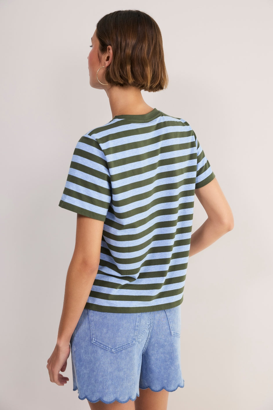 Marley Short Sleeve T-Shirt - Denim Blue/Olive Stripe
