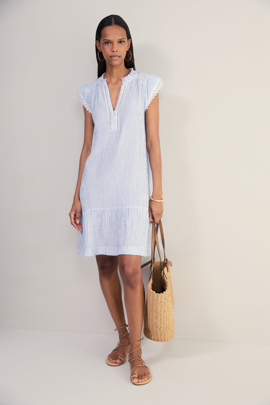 Marlow Short Dress - Sky Blue/White Stripe
