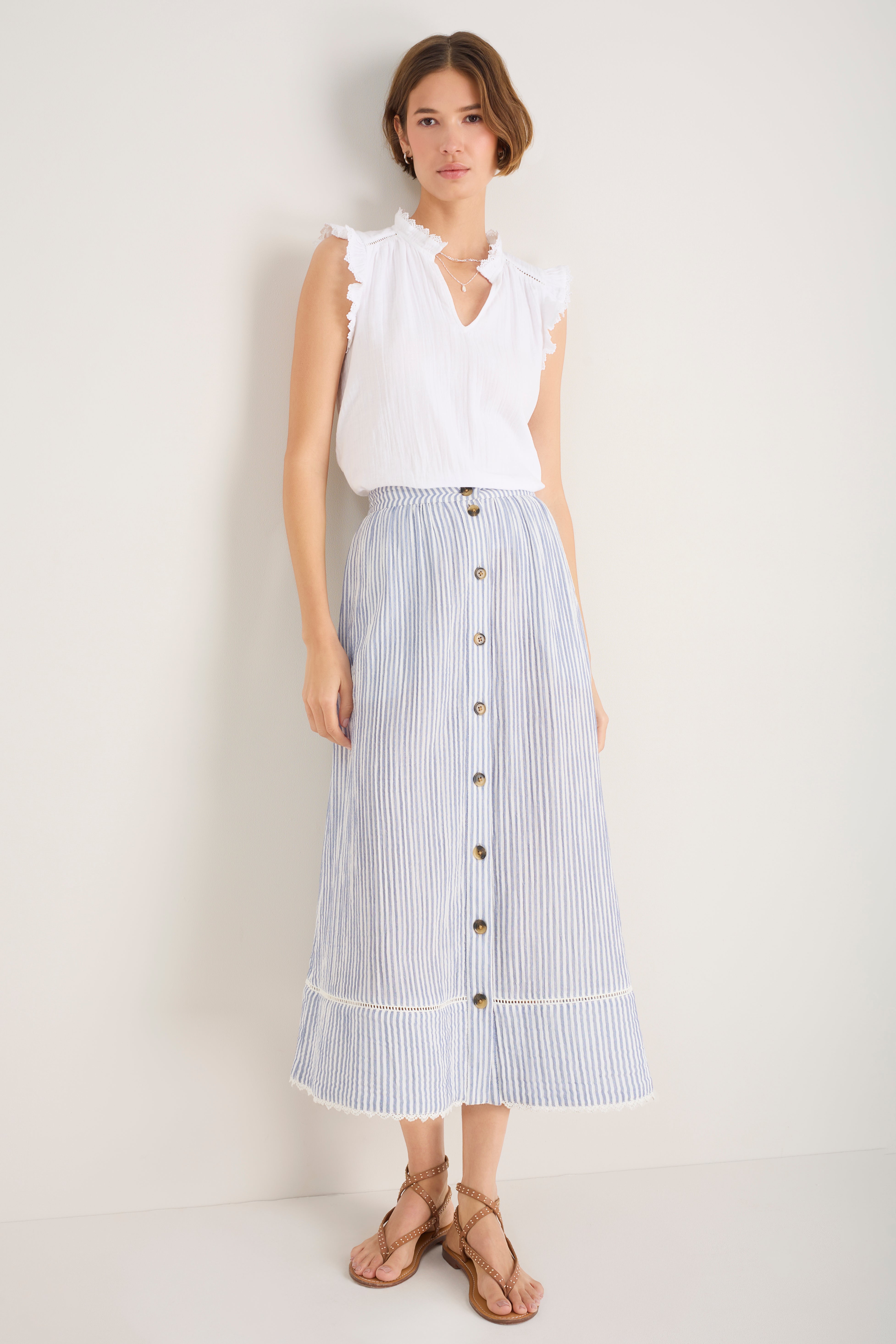 Marlow Skirt - Blue/Ivory Stripe