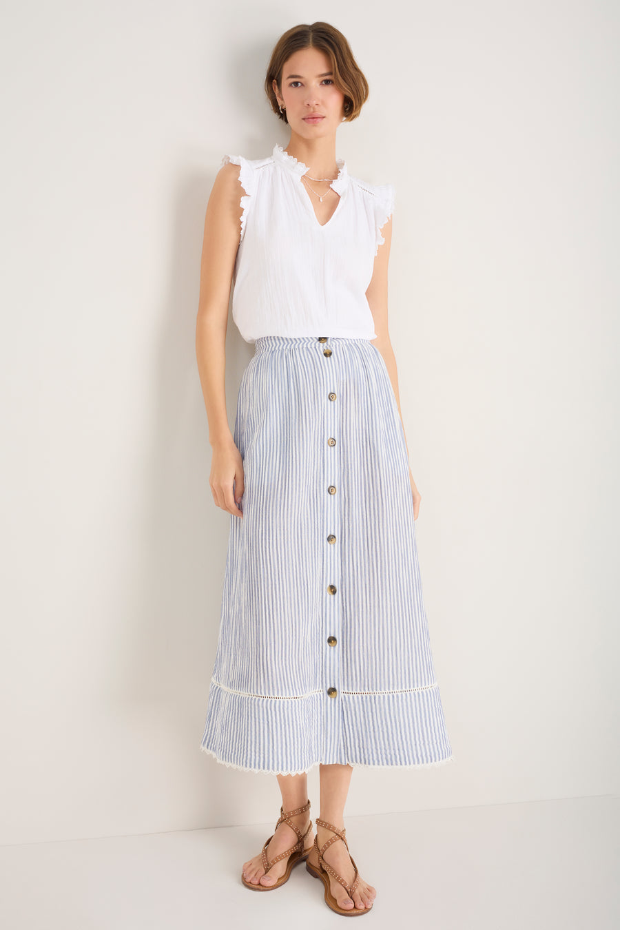 Marlow Skirt - Blue/Ivory Stripe