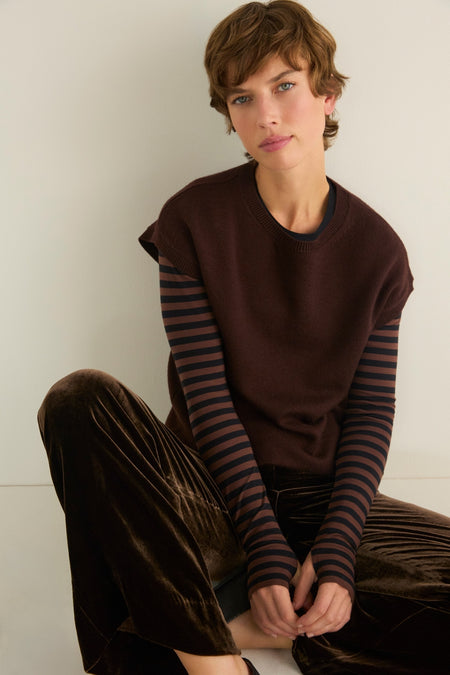 Marnie Long Sleeve Jersey Top - Chocolate/Black Stripe