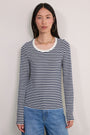 Marnie Long Sleeve Jersey Scoop Top - Midnight/Ivory Stripe