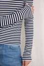 Marnie Long Sleeve Jersey Scoop Top - Midnight/Ivory Stripe