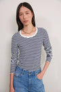 Marnie Long Sleeve Jersey Scoop Top - Midnight/Ivory Stripe