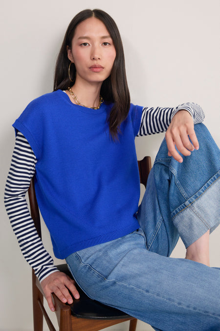 Marnie Long Sleeve Jersey Scoop Top - Midnight/Ivory Stripe