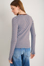 Marnie Long Sleeve Jersey Top - Chocolate/Sky Blue Stripe