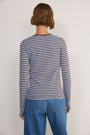 Marnie Long Sleeve Jersey Top - Chocolate/Sky Blue Stripe