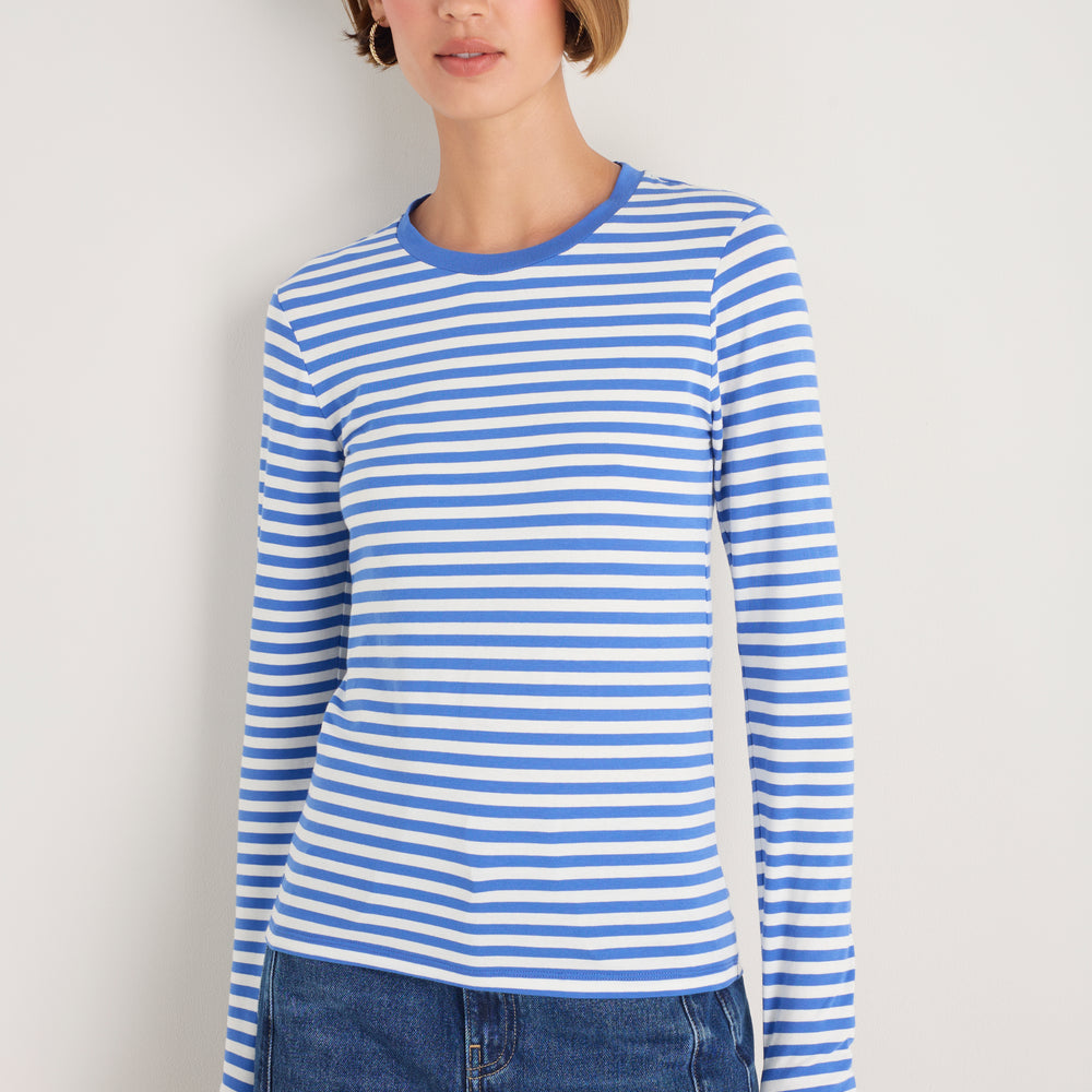 Marnie Long Sleeve Jersey Top - Cobalt/Ivory Stripe