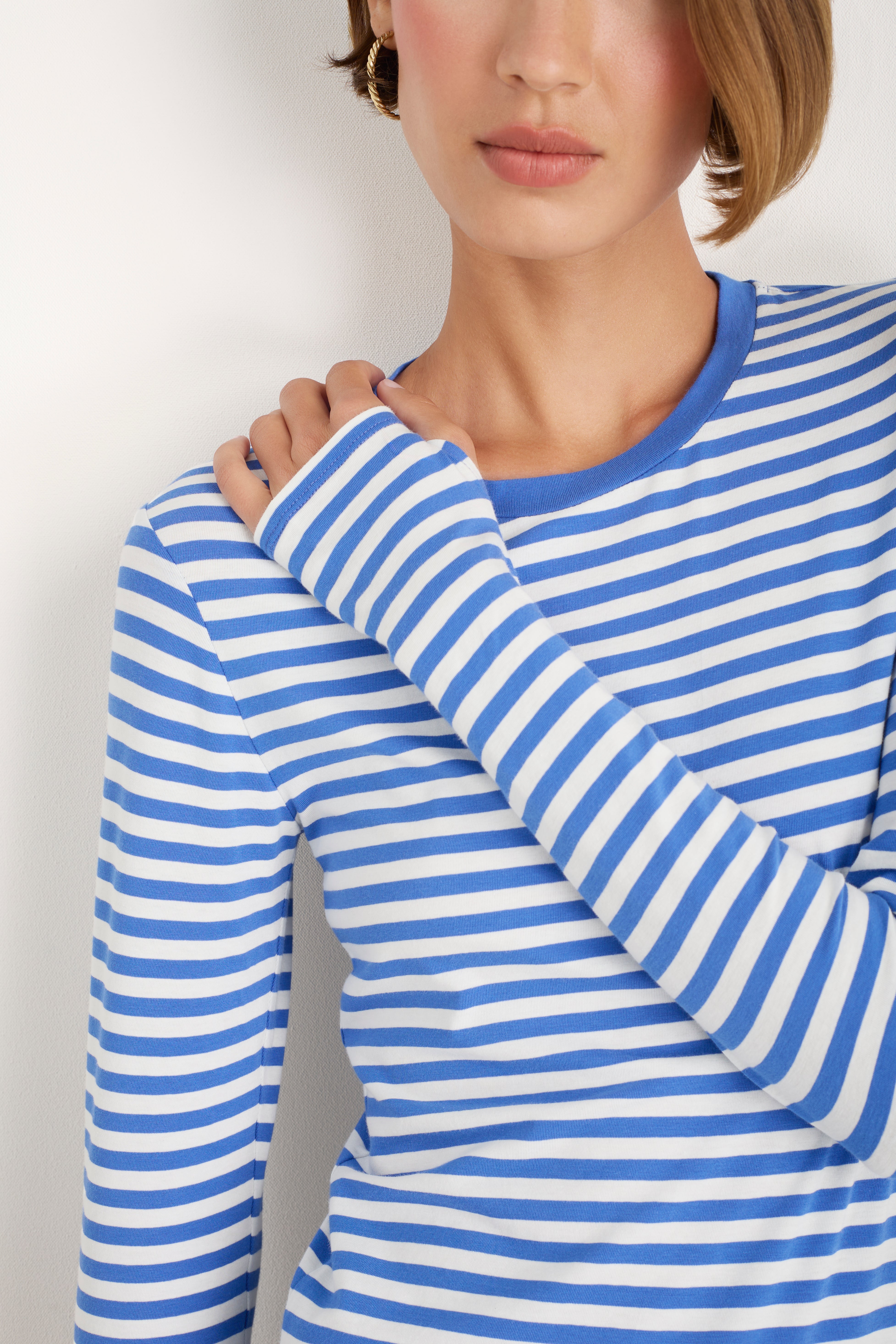 Marnie Long Sleeve Jersey Top - Cobalt/Ivory Stripe