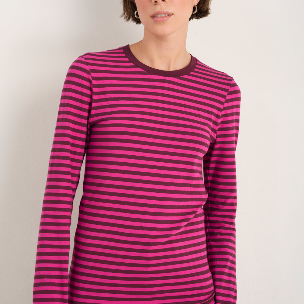 Marnie Long Sleeve Jersey Top - Deep Fig/Pink Stripe