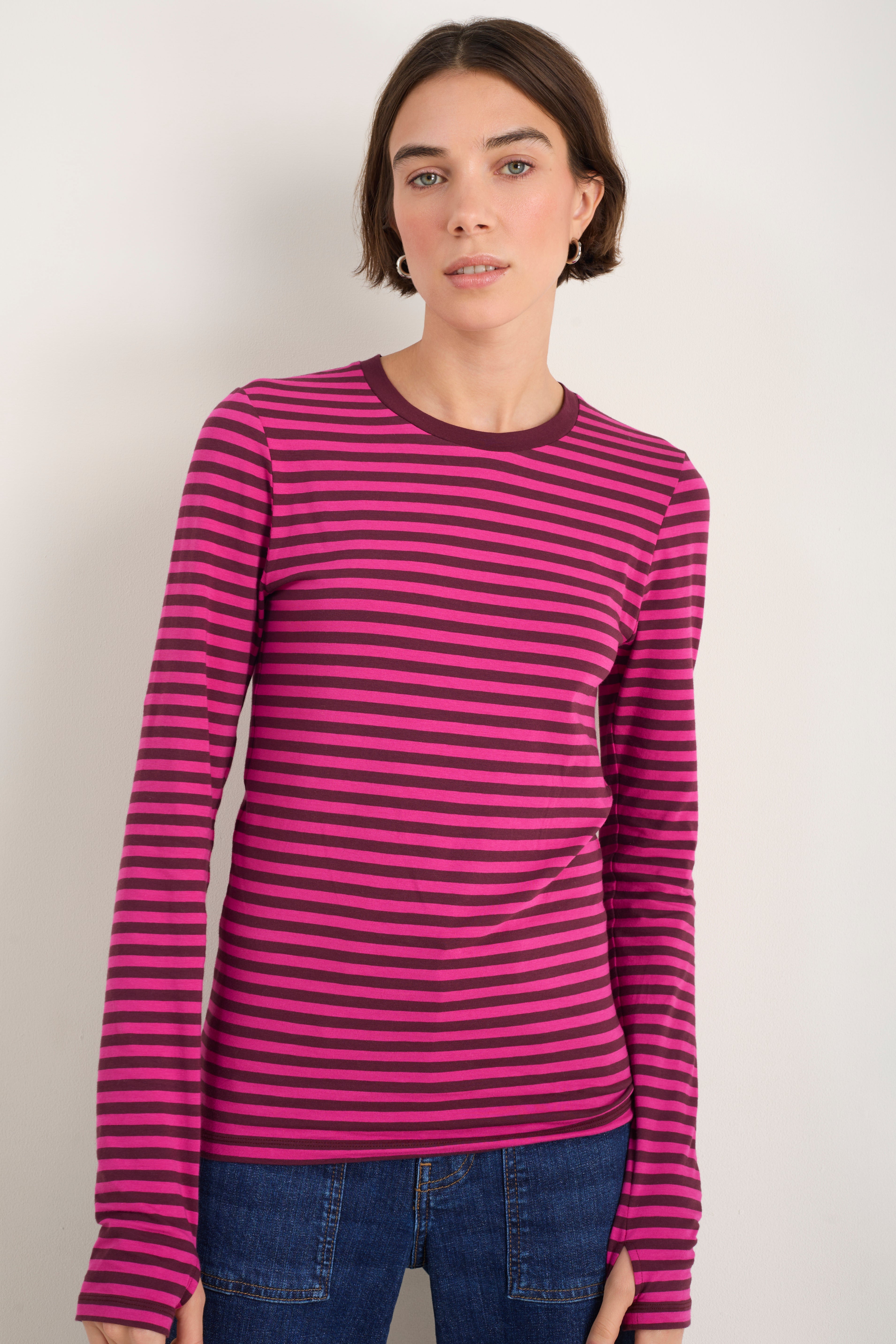 Marnie Long Sleeve Jersey Top - Deep Fig/Pink Stripe