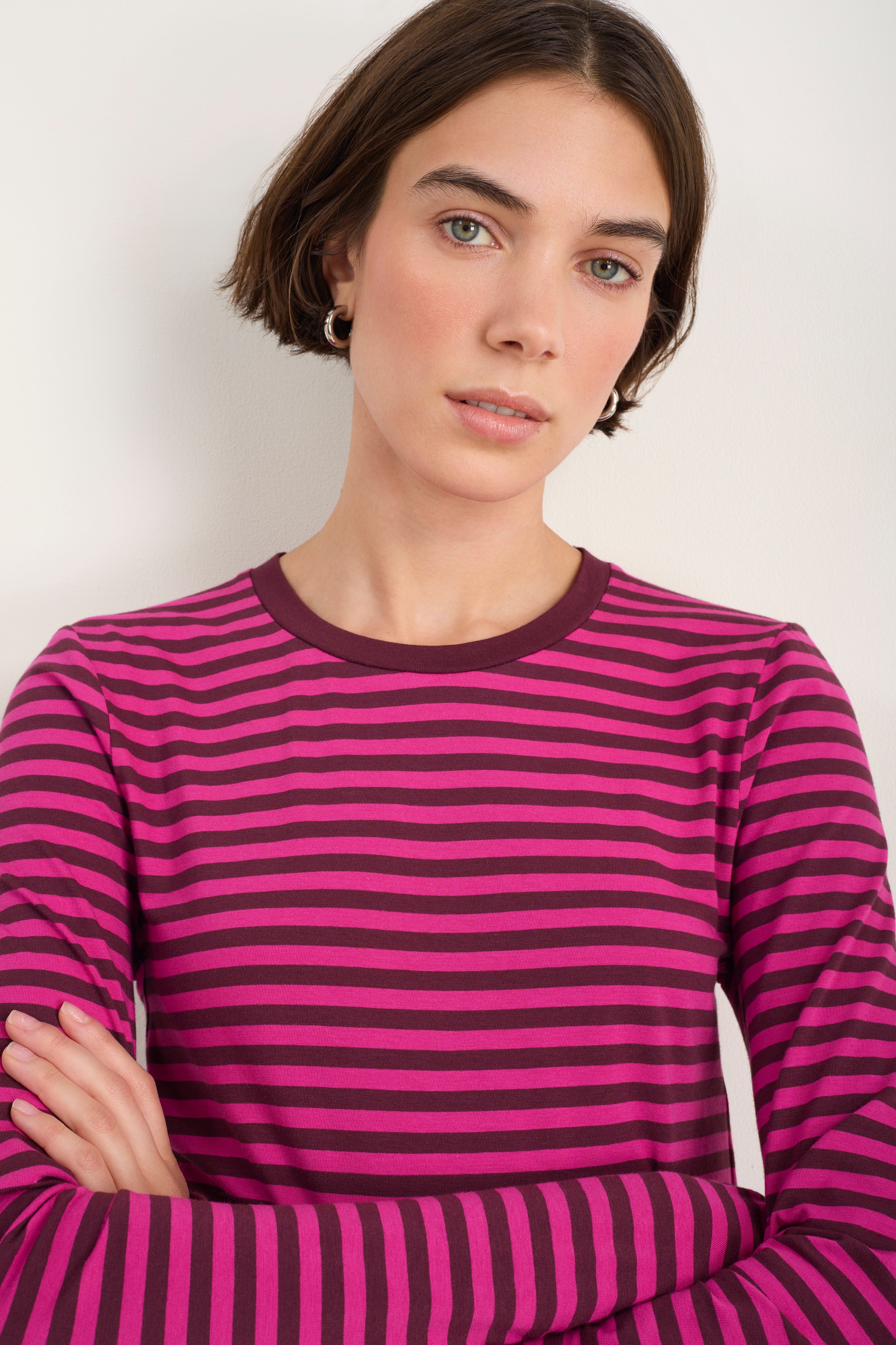 Marnie Long Sleeve Jersey Top - Deep Fig/Pink Stripe