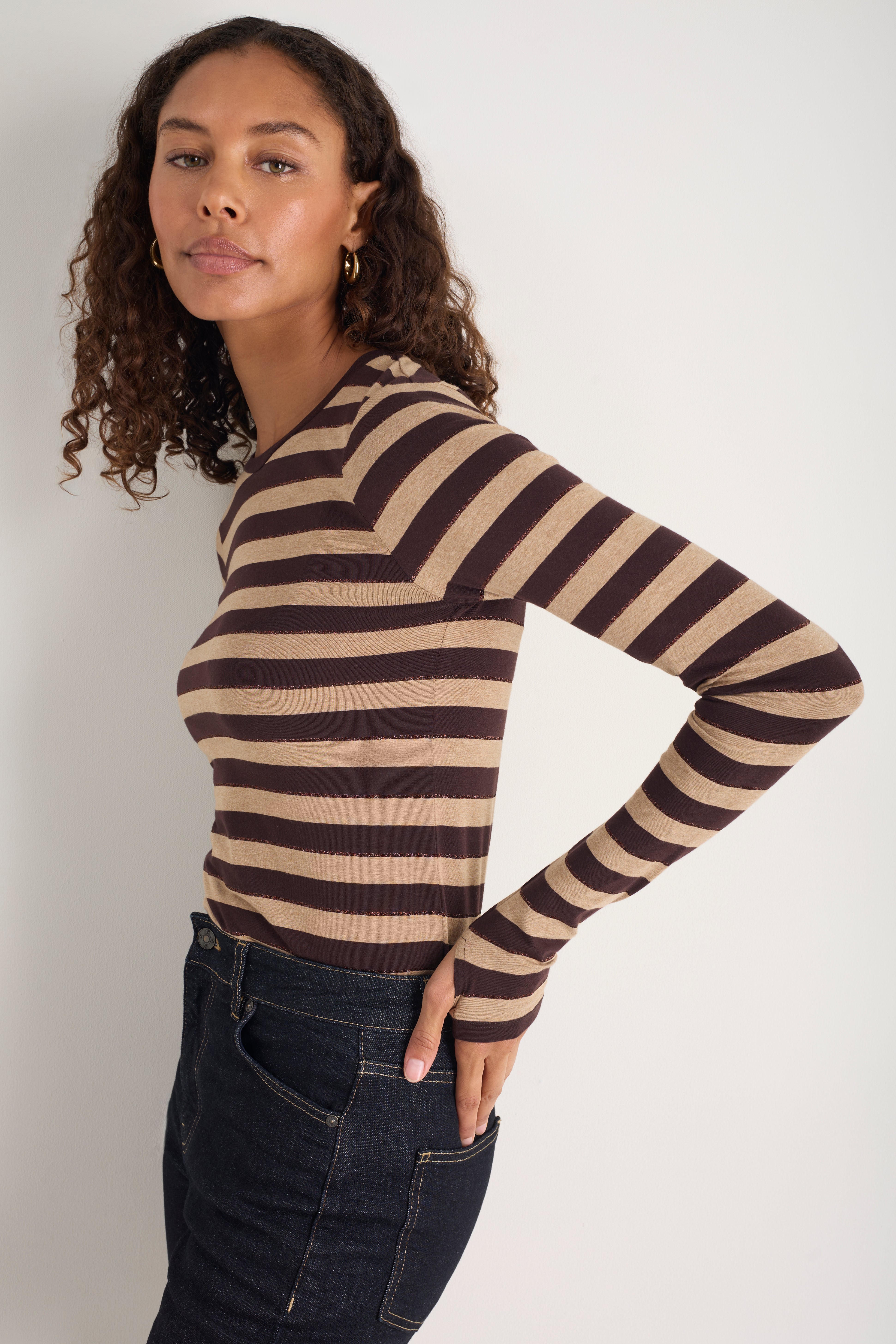 Marnie Long Sleeve Jersey Top - Metallic Stripe