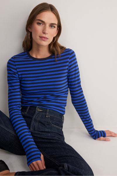Marnie Long Sleeve Jersey Top - Midnight/Cobalt Stripe