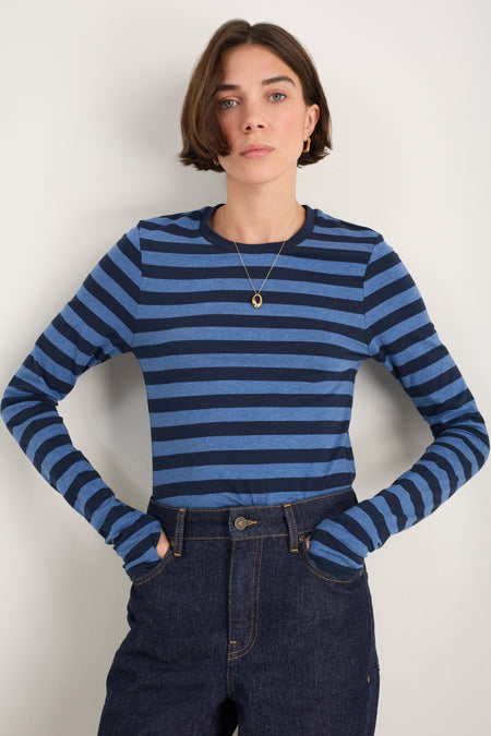 Marnie Long Sleeve Jersey Top - Midnight/Denim Blue Stripe