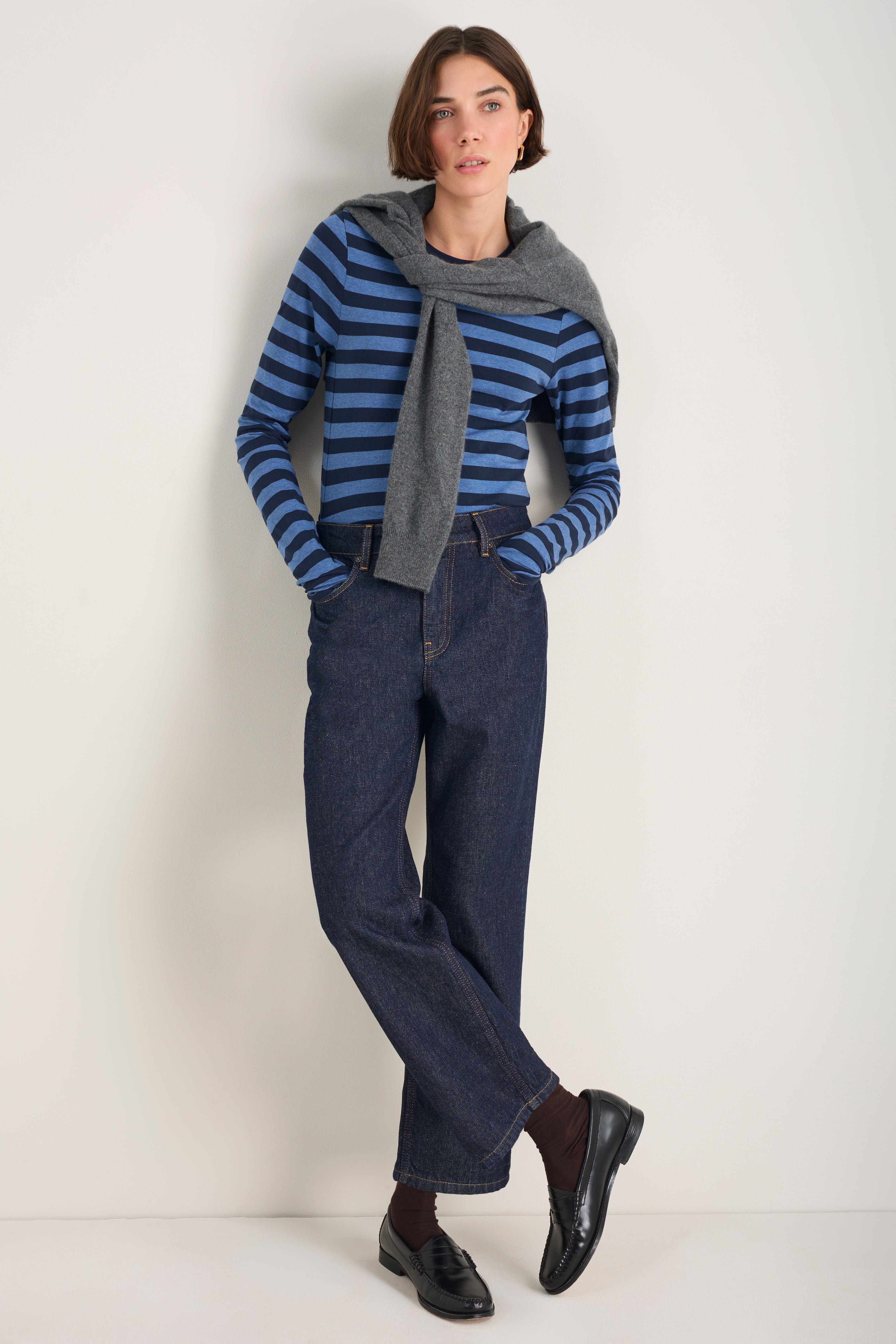 Marnie Long Sleeve Jersey Top - Midnight/Denim Blue Stripe