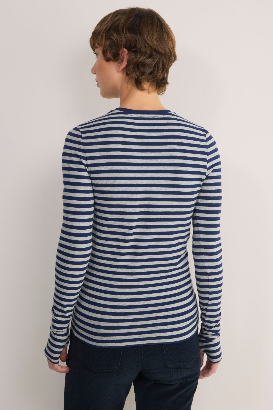 Marnie Long Sleeve Jersey Top - Midnight/Grey Stripe