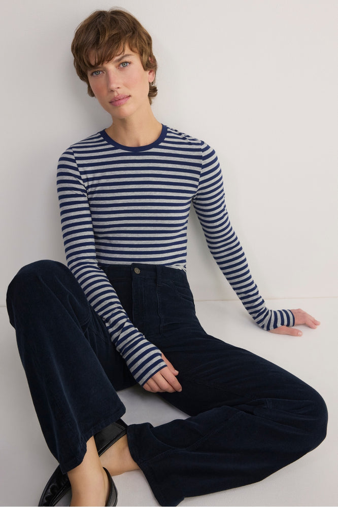 Marnie Long Sleeve Jersey Top - Midnight/Grey Stripe