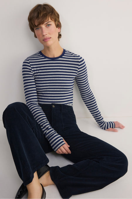 Marnie Long Sleeve Jersey Top - Midnight/Grey Stripe