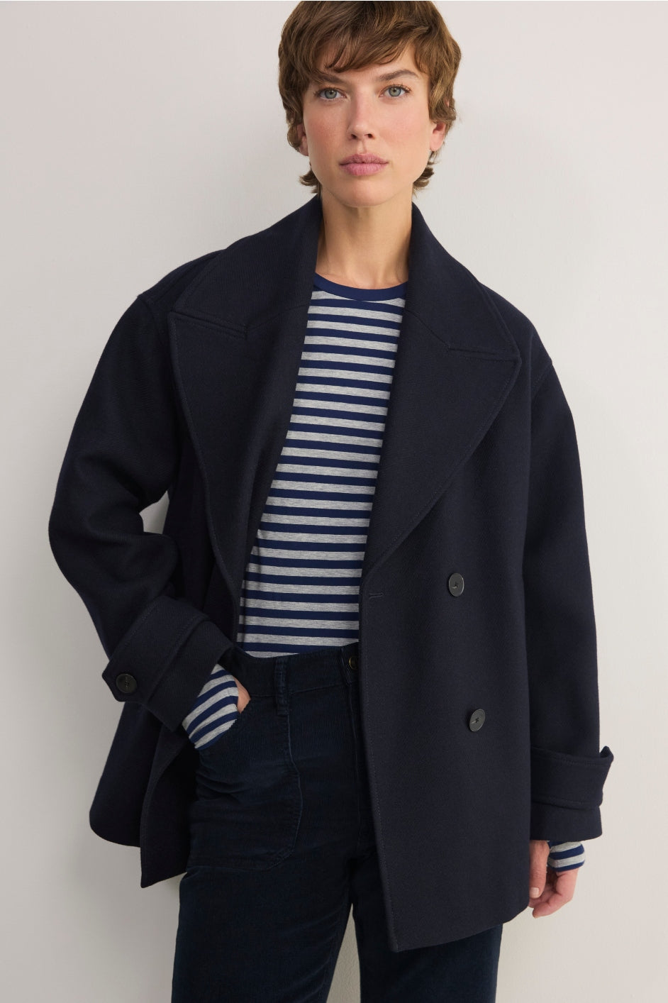 Marnie Long Sleeve Jersey Top - Midnight/Grey Stripe