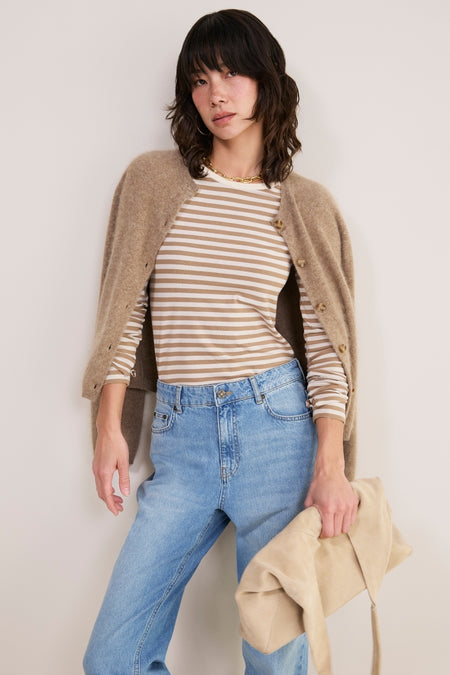 Marnie Long Sleeve Jersey Top - Oat/Ivory Stripe
