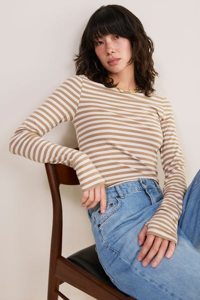 Marnie Long Sleeve Jersey Top - Oat/Ivory Stripe
