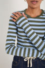 Marnie Long Sleeve Jersey Top - Denim Blue/Olive Stripe