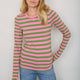 Marnie Long Sleeve Jersey Top - Sorbet Pink/Peridot Green Stripe