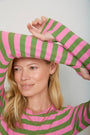 Marnie Long Sleeve Jersey Top - Sorbet Pink/Peridot Green Stripe
