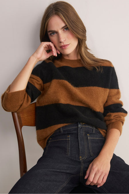 Melanie Brushed Jumper - Black/Cognac Stripe