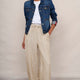 Melina Linen Trouser - Beige/Ivory