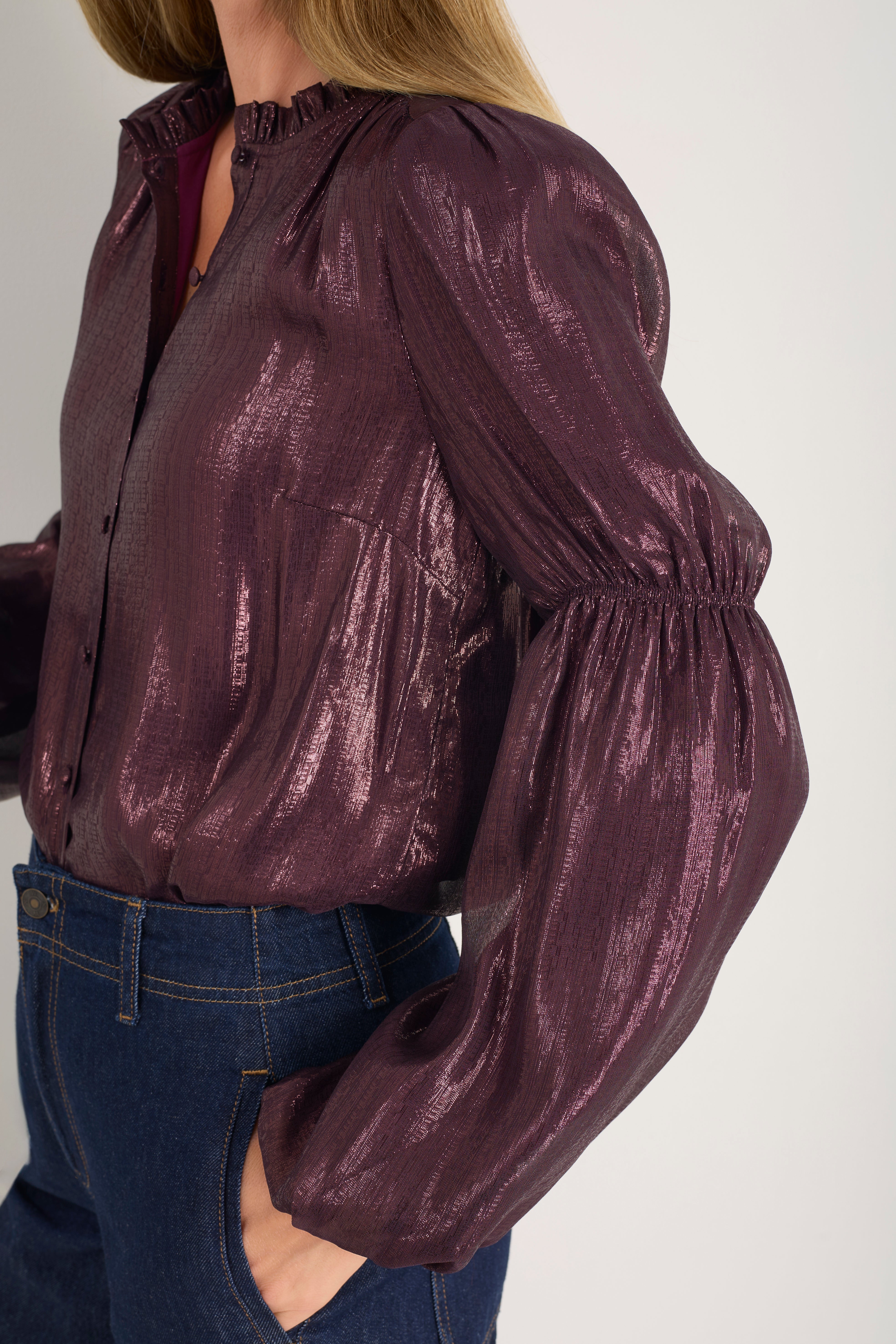 Melly Lame Blouse - Deep Fig