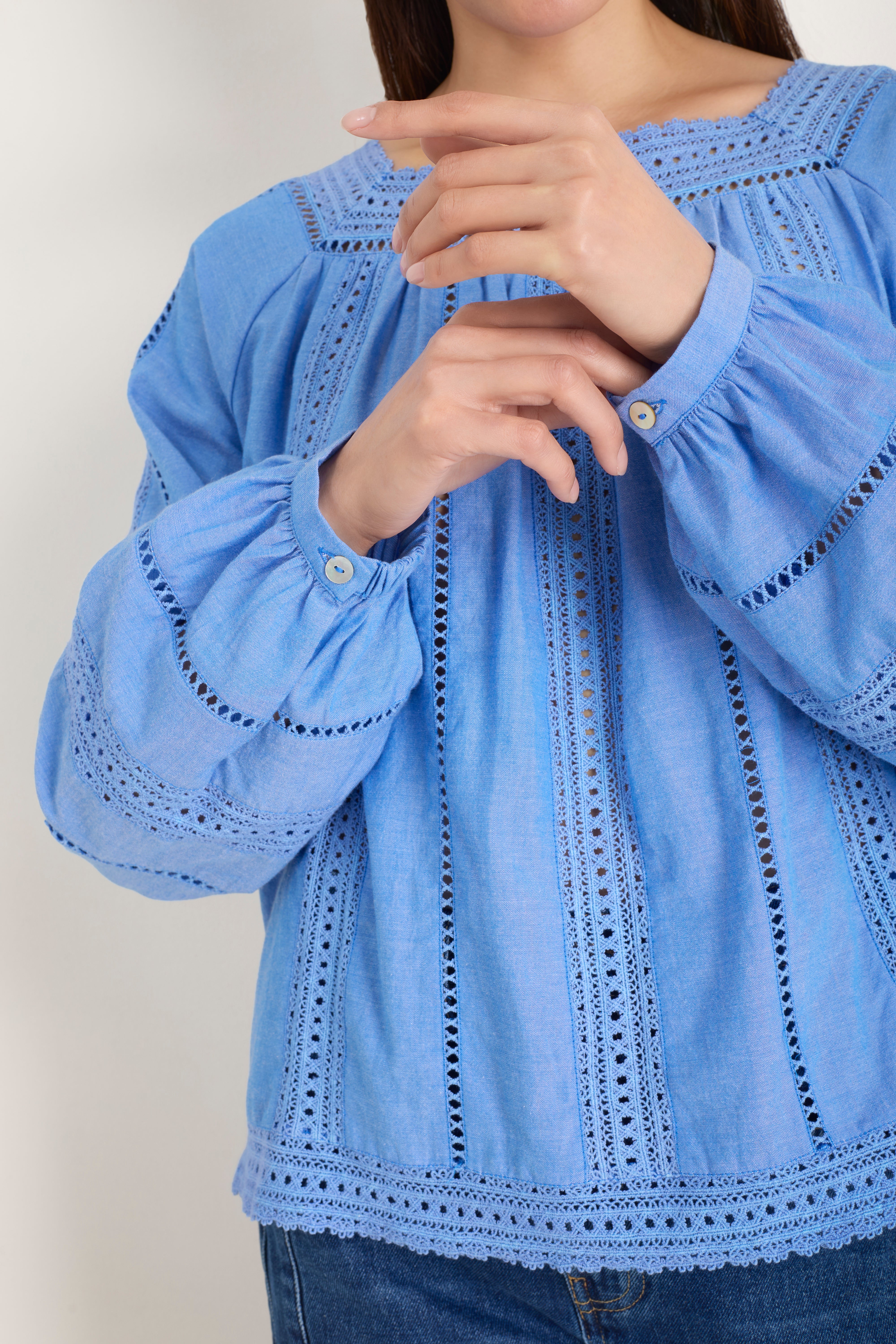 Melody Square Neck Top - Chambray Blue