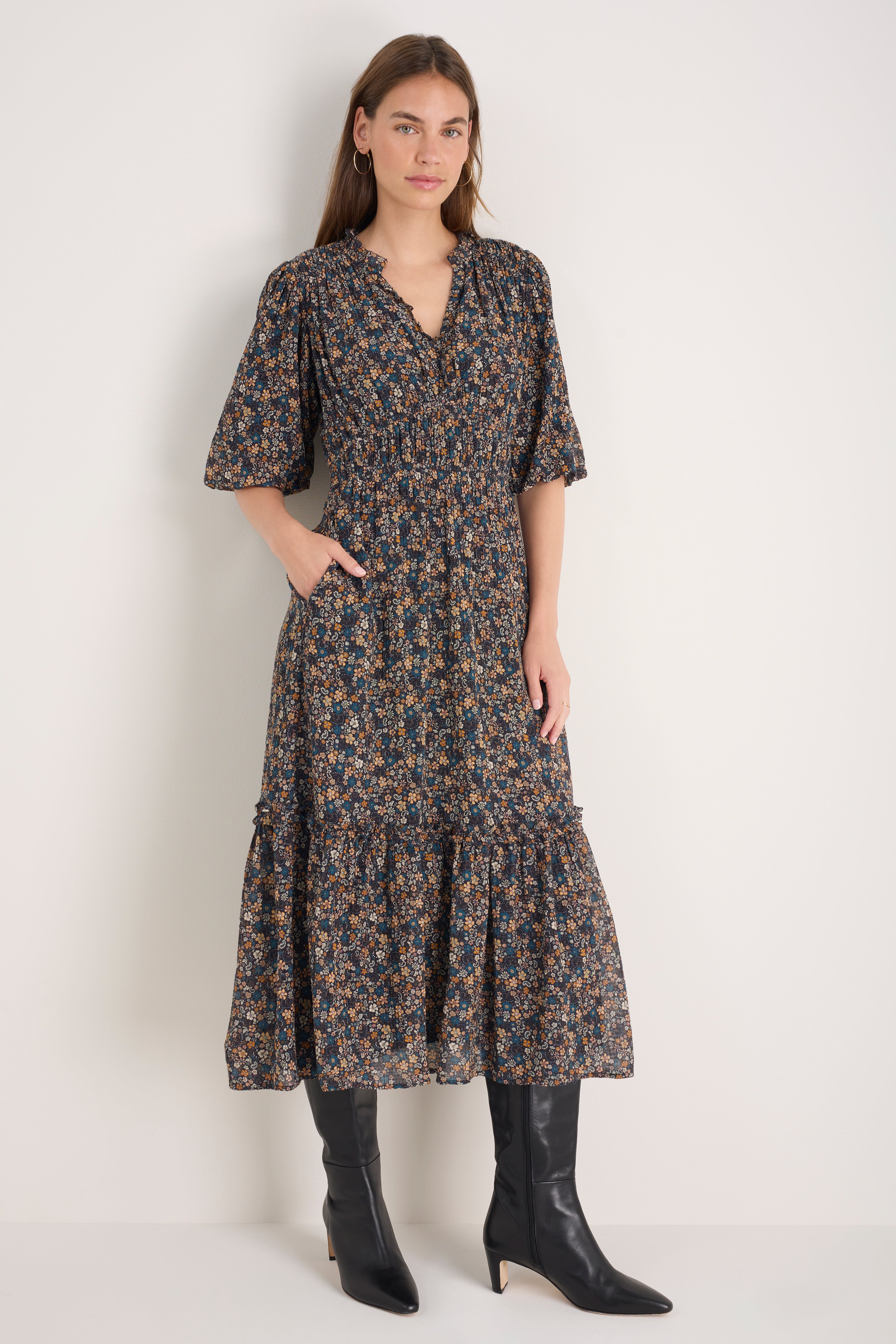 Miah Silk Blend Dress - Retro Floral Scarf