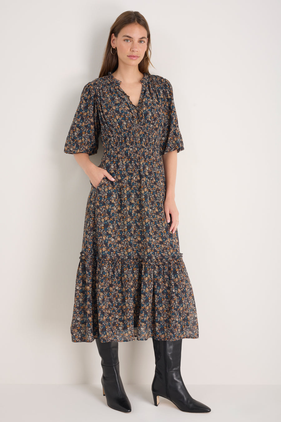 Miah Silk Blend Dress - Retro Floral Scarf